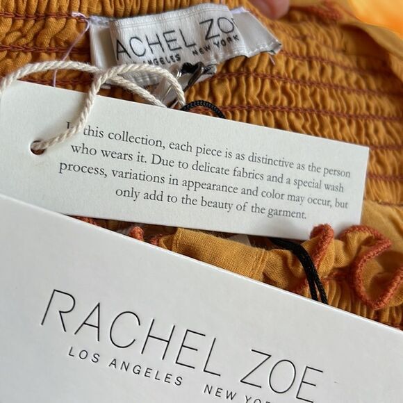 Rachel Zoe orange 100% cotton smoked embroidered shoulder tie top. NWT. Small. - Picture 6 of 6